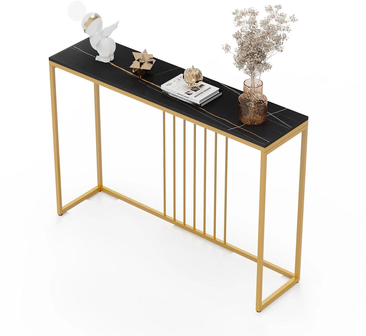 Mila Shop Bijzettafels - Bijzettafels woonkamer - Sidetable - Consoletafel - Haltafel - Wandtafel - Muurtafel - Zwart marmer blad - 120x78,5x30cm