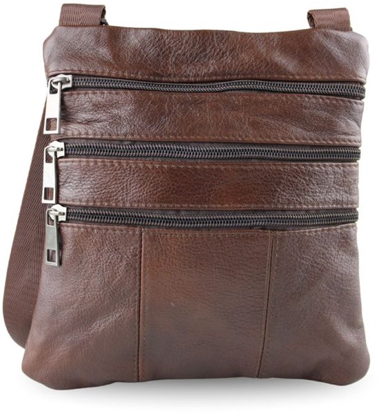 LEABAGS Leren schoudertas voor dames en heren, laptoptas van echt leer tot 13 inch, messenger bag met schouderriem, werktas, draagtas en handtas, Vintage bruin suède, Eén maat