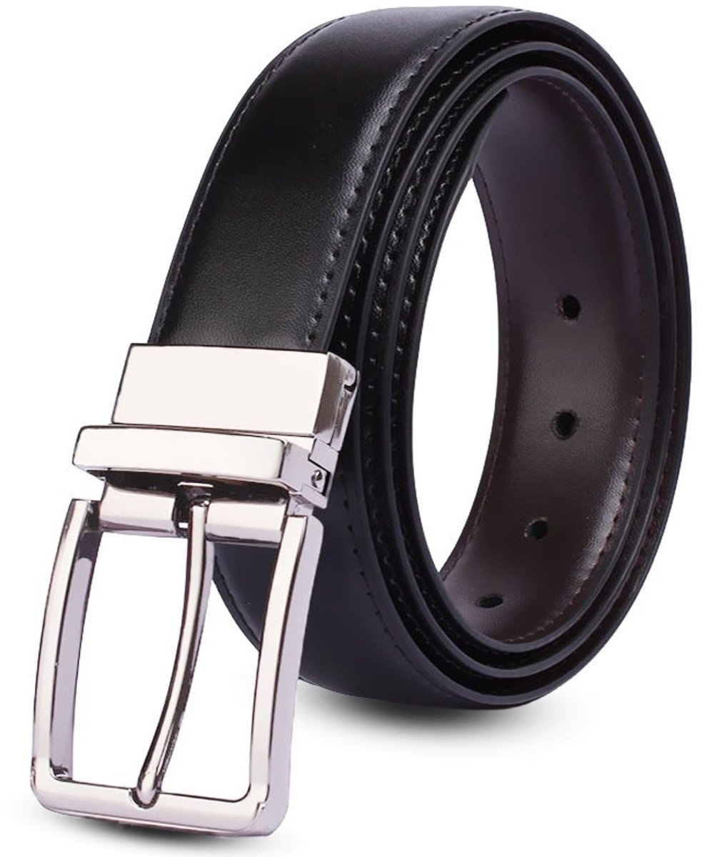 VEXON - Heren Riem - Leren Riem - Leer - Inkortbaar - Omkeerbaar - Zwart - 120 cm