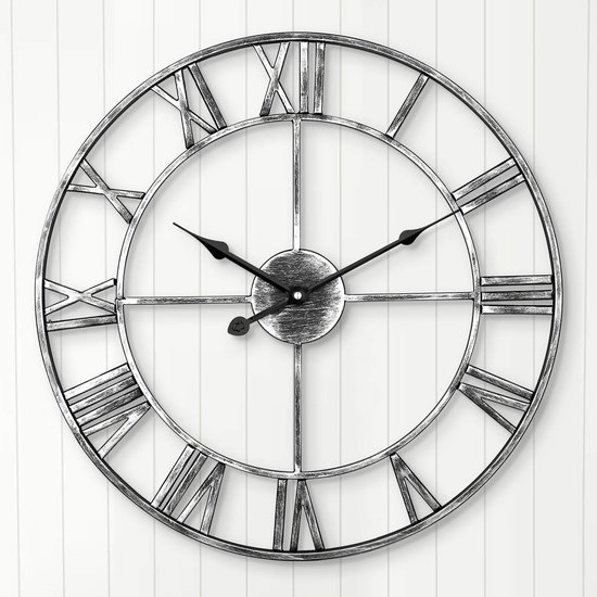 Grote Wandklok, Europese Industriële Vintage Wandklok Met Grote Romeinse Cijfers Stille Niet Kloppende Metalen Klok Voor Thuis Woonkamer Keuken Slaapkamer En Den 47 Cm Zwart