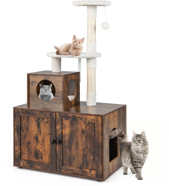 Yaheetech Krabpaal, 60 cm, kleine kattenkrabpaal, met kattenmand, pluche sisal, kattenboom, kattenmeubel, speelboom voor kleine katten, zwart