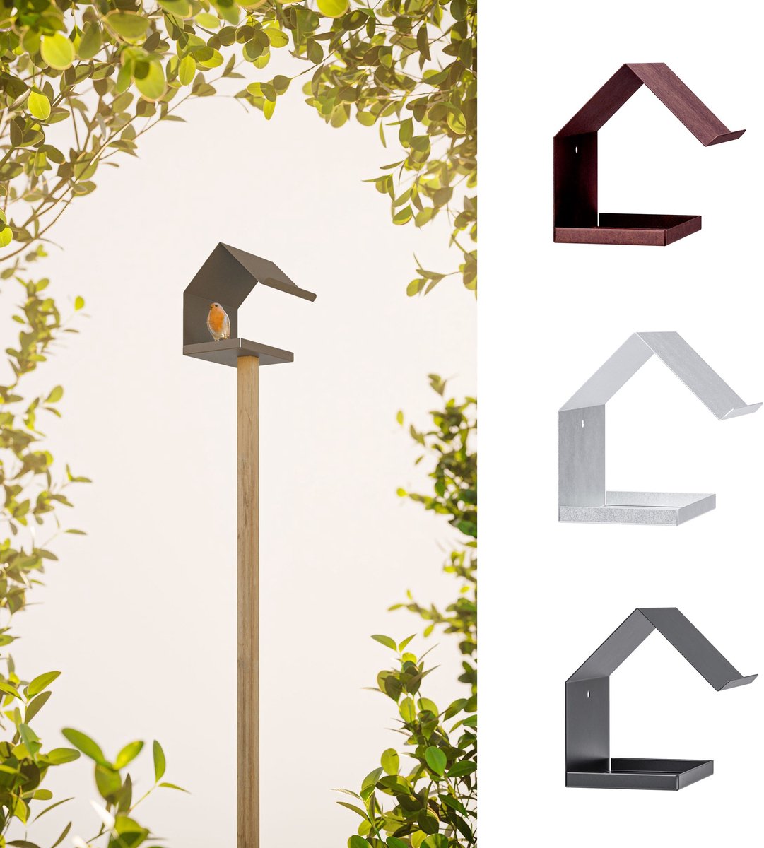 Alberts 355074 Vogelhuisje met puntdak | Stalen nestkastje in verschillende trendy kleuren | Vogelnestje om op te hangen of neer te zetten | Afmeting 145 x 150 x 180 mm