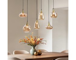 LumenXL Hanglamp goud – amber glas, 6-lichts – Loic