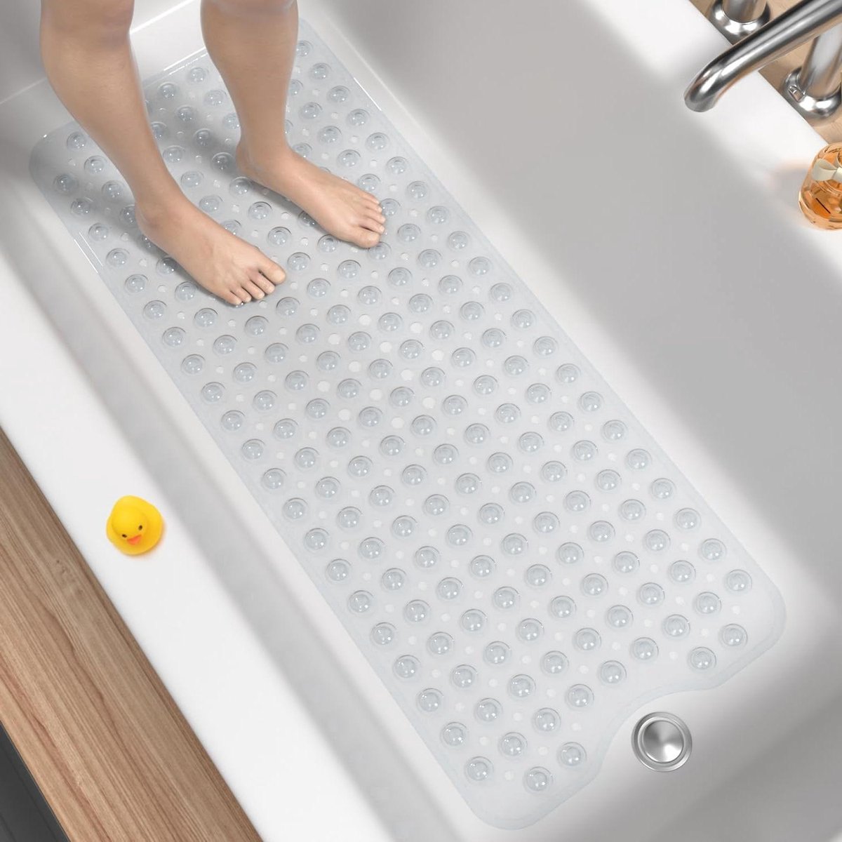 Antislip badmat 101 x 40 cm extra lang - antischimmel, machinewasbaar met zuignappen en afvoergaten