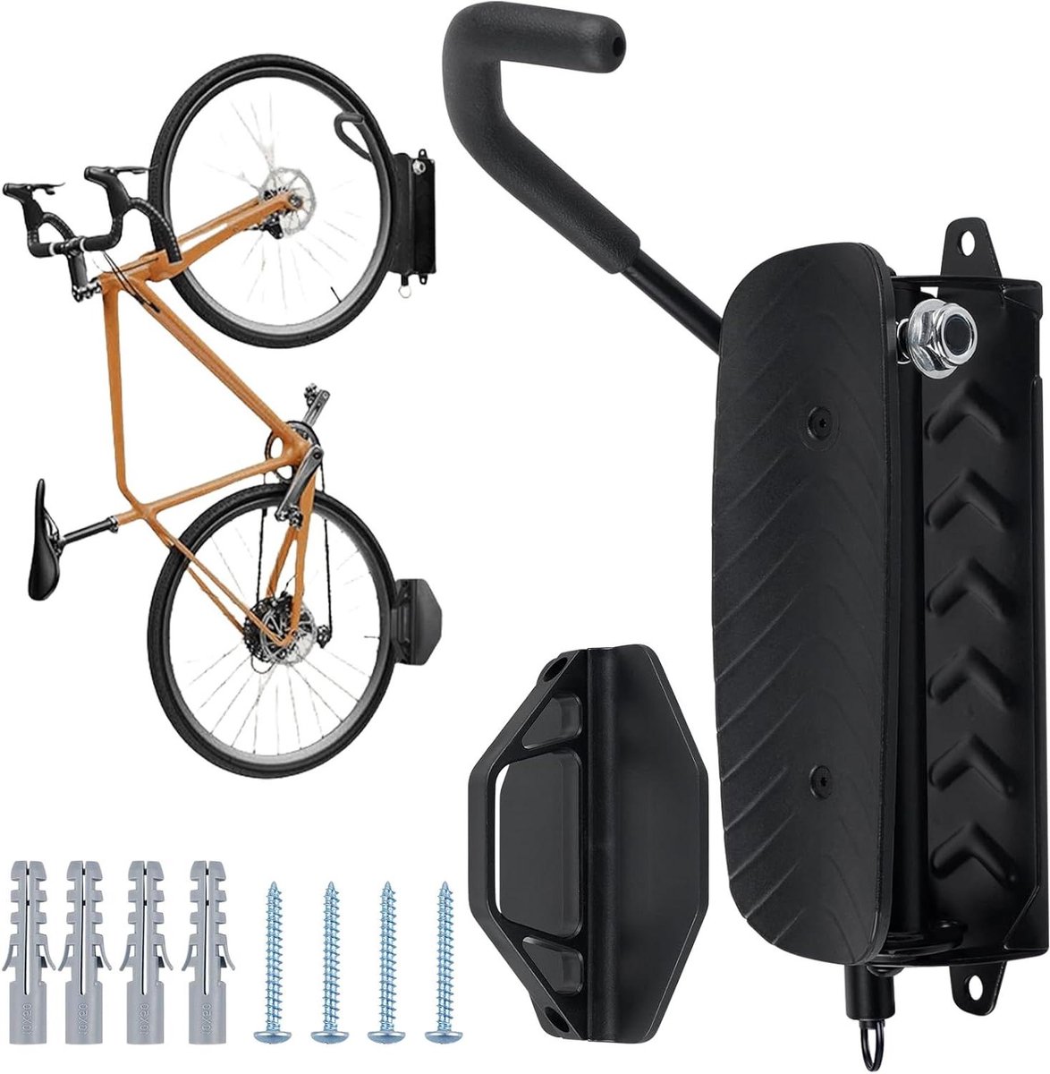 Draaibare verticale fietsstandaard voor wandmontage - Ruimtebesparende fietshouder voor garages en huizen (houdt tot 30 kg, zwart)