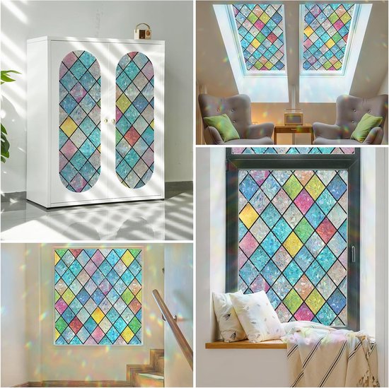 Film pour Glas- 45 x 200 cm - Film décoratif - Isolant et protection solaire - Film pour Glas - Film décoratif Plombs - Adhésion électrostatique - Anti-regard - Film pour fenêtre arc-en-ciel - Statique et auto-adhésif