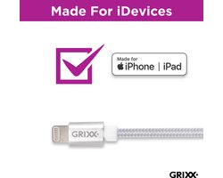 Grixx Optimum Lightning naar USB-A Kabel - MFI-gecertificeerd - Gevlochten - 3 meter - Wit