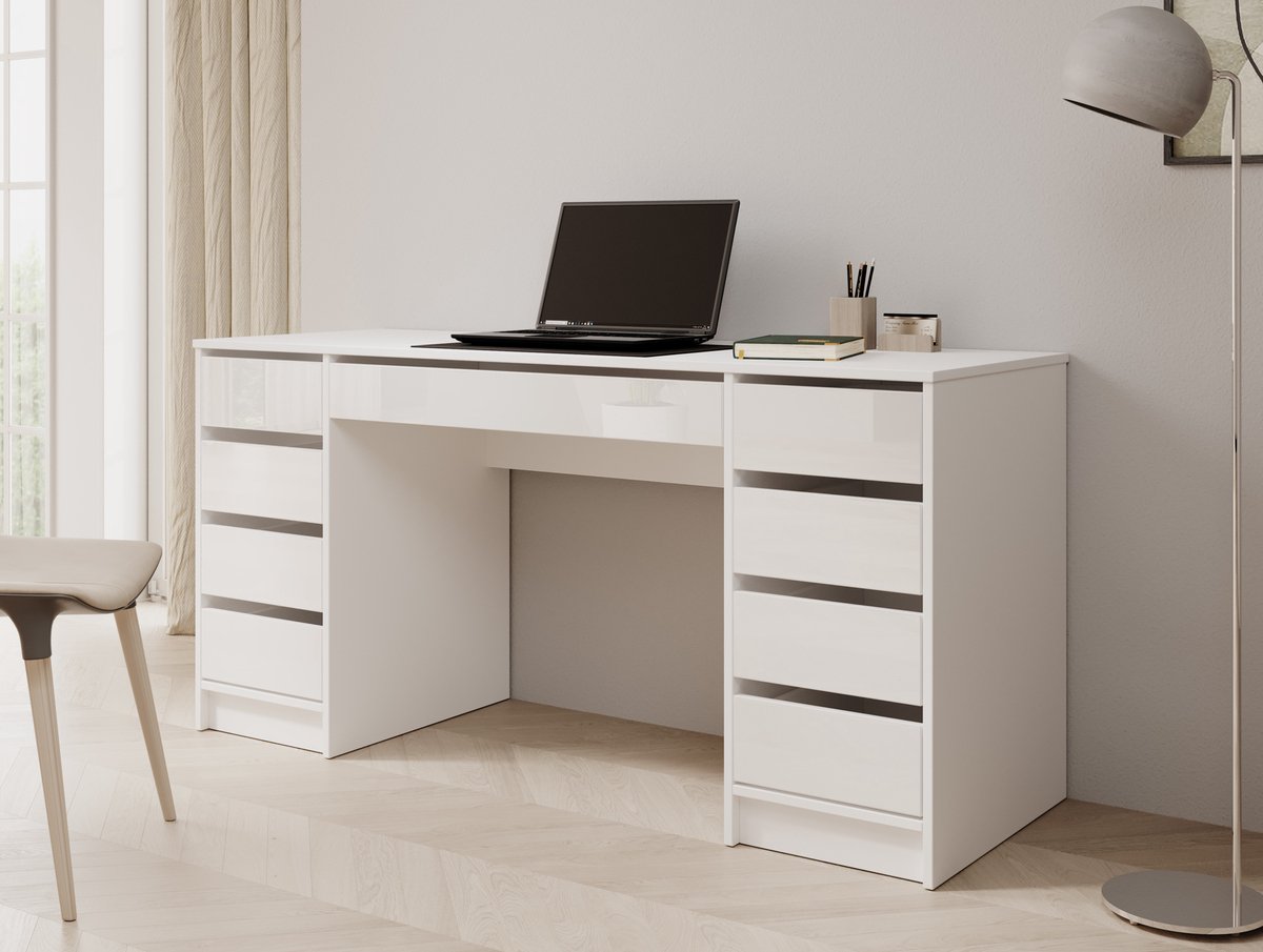 Meubella - Bureau Avio 2 - Wit hoogglans - 154 cm