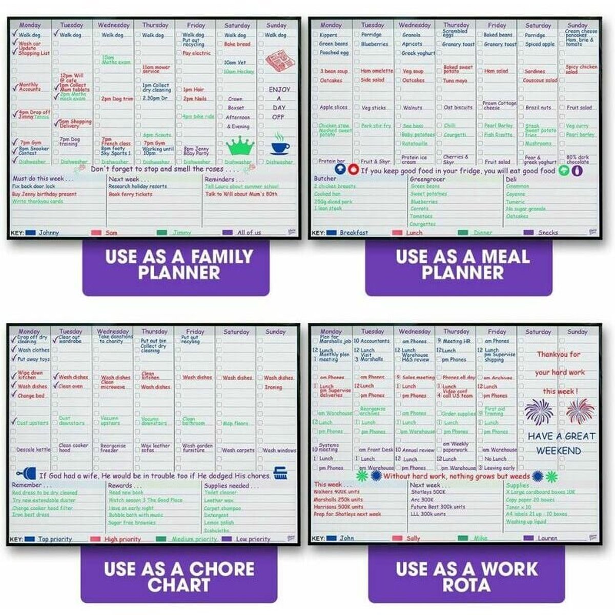 Magnetisch Whiteboard Planner - Droog Uitwisbare Weekplanner - Voor Koelkast Gezin Maaltijdplanning - Stressvermindering - Huishoudplanning - Wit - A3 Formaat - 43 x 33cm - 1 Set — cadeau in Kalenders & Planners - foto 4