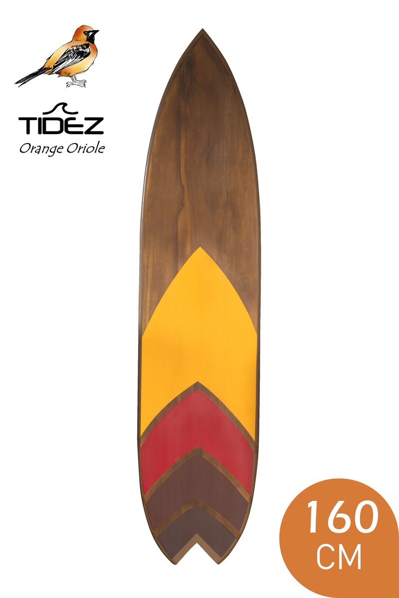 Tidez Surfplank Decoratie - Houten Surfplank - Surfboard Decoratie - Orange Oriole 160cm