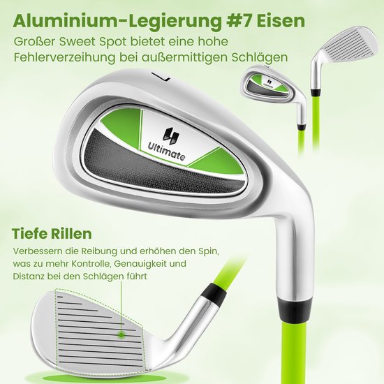 COSTWAY Golf Iron 7 voor kinderen, golfijzer enkel aluminium voor rechtshandigen, kinderen golfclubs met racketkap en glasvezel schacht voor 8-10 jaar kinderen, groen — afbeelding 3