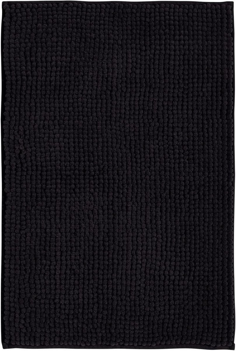 Badmat Anti-Slip av soft Chenille | Super absorberend en machinewasbaar | Te combineren als set | Voor de badkamer douche bad of als WC mat | Zwart - 50x80 cm