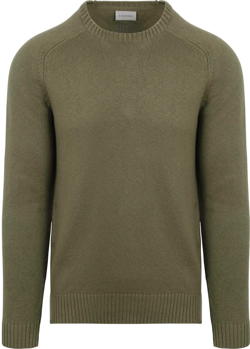 Suitable Pullover Raw Olijfgroen - Maat XL - Heren - Sweater