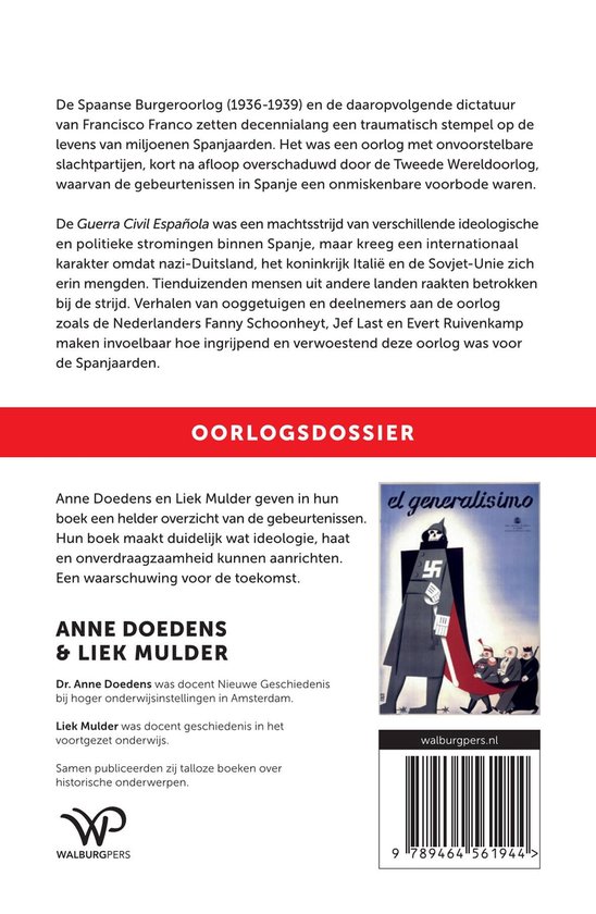 Boekomslag van 'OORLOGSDOSSIER SPAANSE BURGEROORLOG' met een illustratie en boekgegevens.
