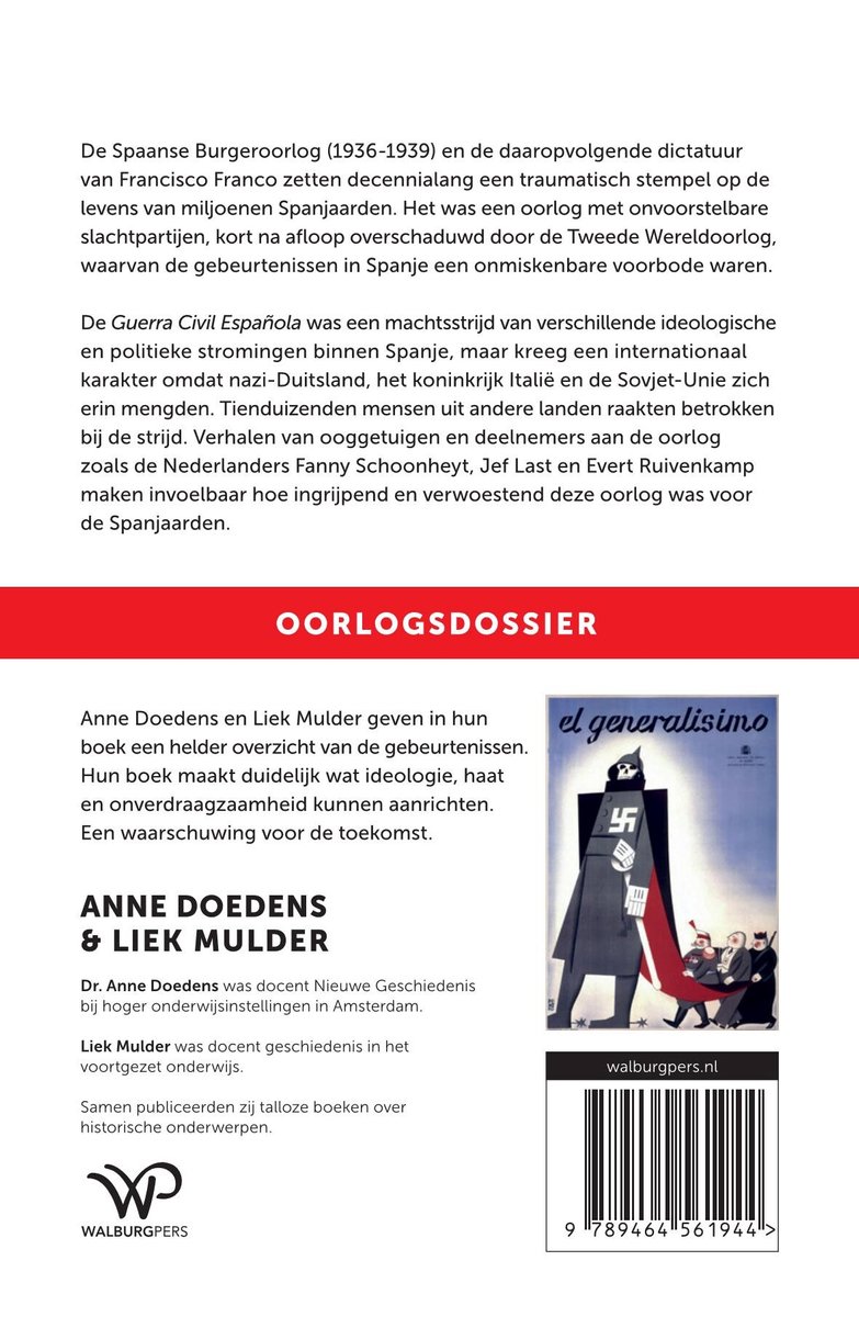 Boekomslag van 'OORLOGSDOSSIER SPAANSE BURGEROORLOG' met een illustratie en boekgegevens.