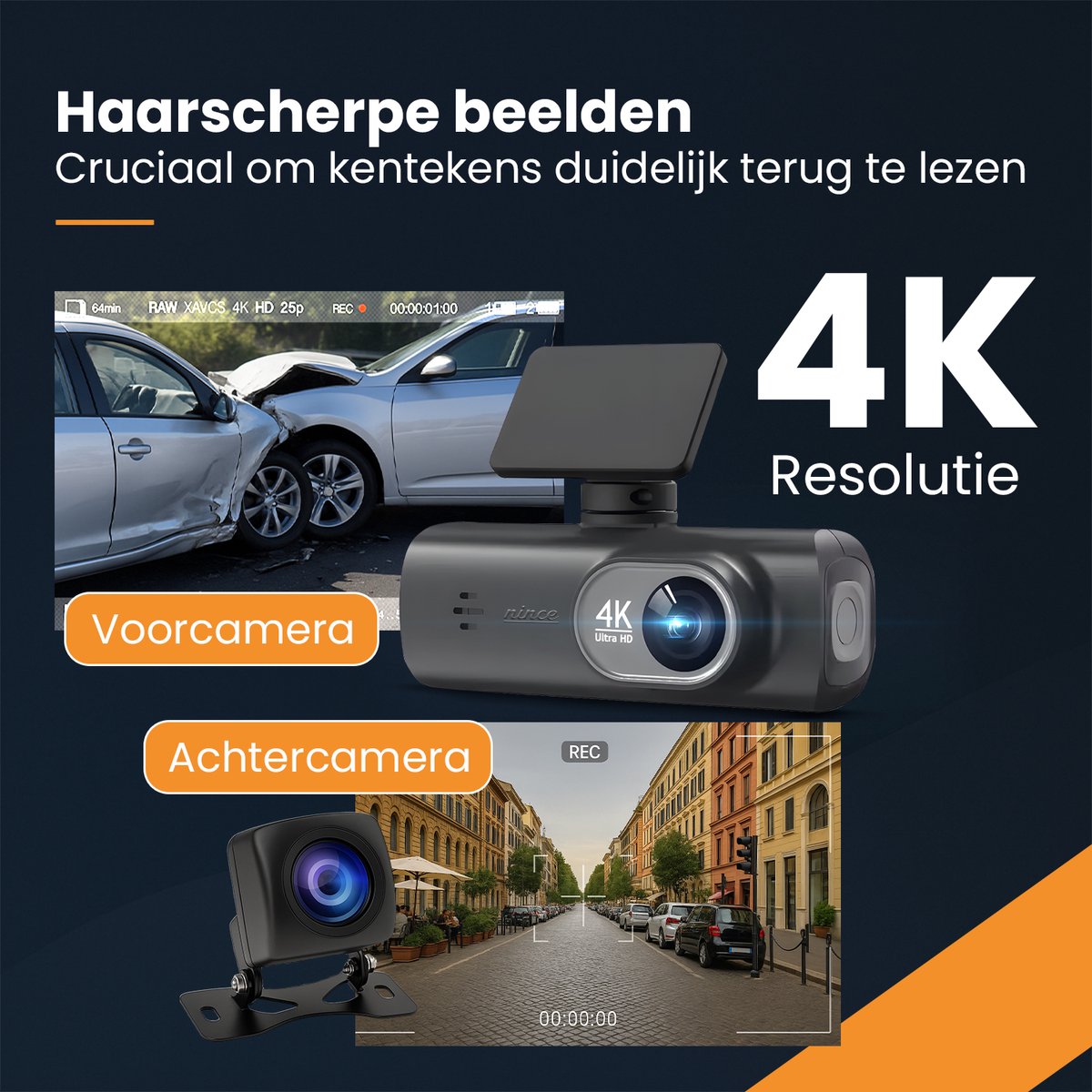 Nince Dashcam Voor Auto van Hoge Kwaliteit - Dashcam Full HD 1080P - Voor en Achter – foto 5