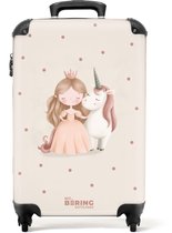 Bol.com NoBoringSuitcases.com® - Kinderkoffer meisje - Kindertrolley meisjes - Prinses en een eenhoorn in pastel kleuren - Handb... aanbieding