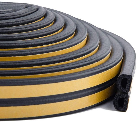 Bourrelets isolants Bas de porte adhésifs pour portes et fenêtres - Bourrelets isolants Bas de porte adhésifs - Ruban mousse autocollant - Forme en D 9 mm x 6 mm/10 m - Zwart