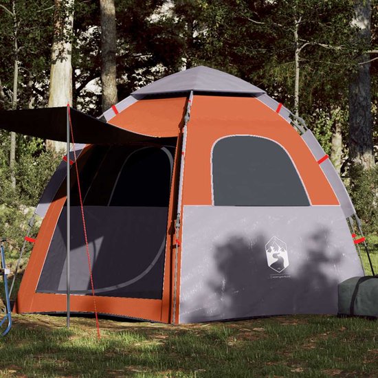 vidaXL 4-persoons Kampeertent Grijs/Oranje Kampeertent - Tent - Bungalowtent - Gezinstent - Outdoor van Vidaxl — afbeelding 2