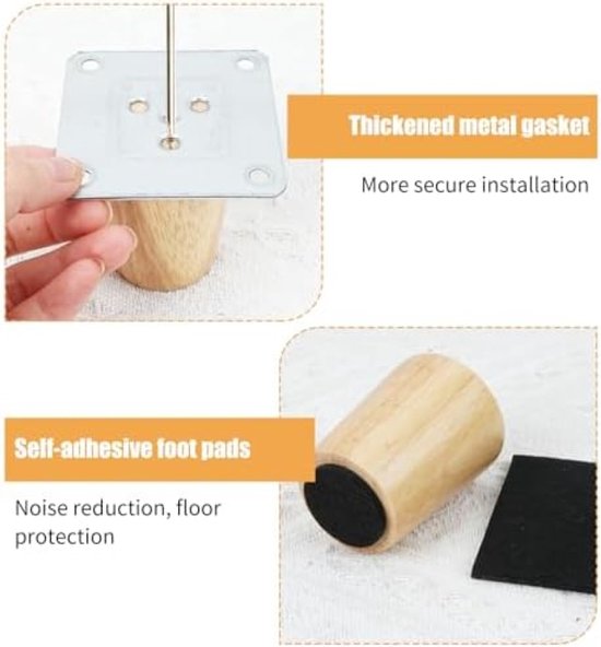 Houten Meubelpoten. Conische Schuine Poten met Montageplaat reeds Gemonteerd, Houten Poten voor Banken, Tafeltjes en Kasten 15 cm Hoog (Ecru