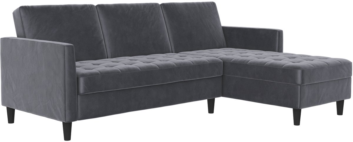 Notio Living Presley-Slaapbank - 3-zits - Opberg - Antraciet Fluweel Grijs