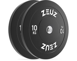 ZEUZ 2 Stuks Training Halterschijf 10 KG – Gewichten Set – 10kg Bumper Plates voor 50 mm Halter – voor CrossFit & Fitness – Zwart & Wit