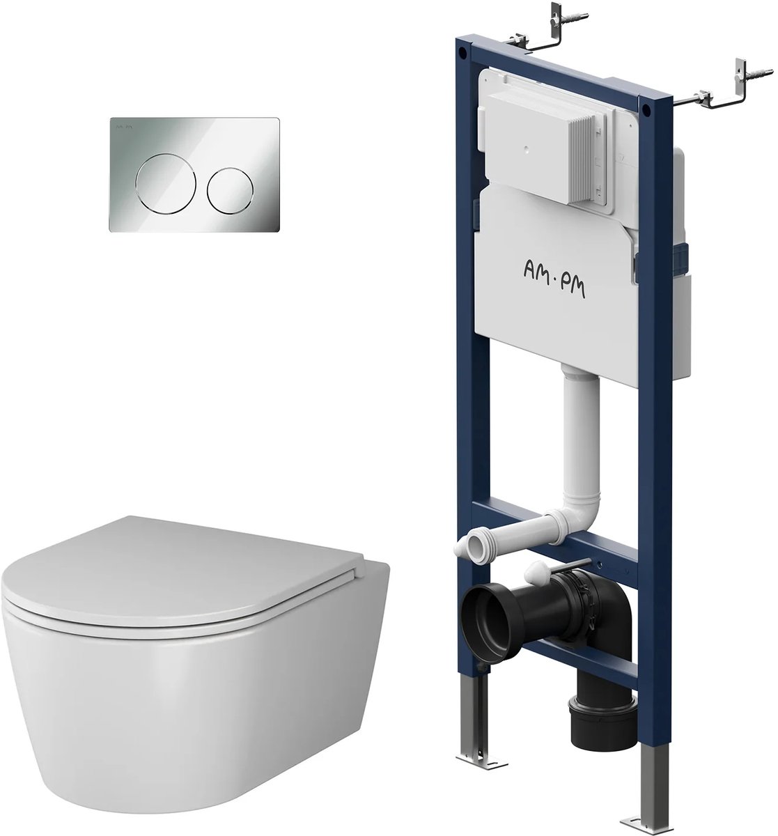 AM.PM Func - Inbouwreservoir Complete Toiletset - Hangtoilet - SoftClose Toiletzitting - Bedieningsplaat Chroom - Inbouwreservoir
