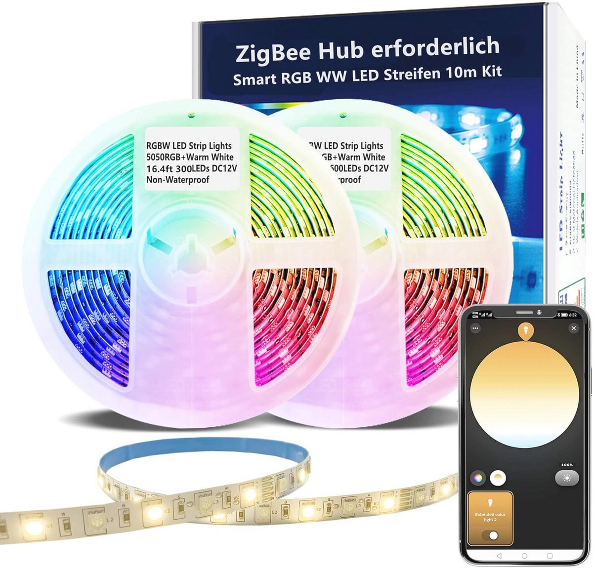 ZigBee RGBW Ledstrip - smart dimbaar - 10 meter - sfeerverlichting - warm wit