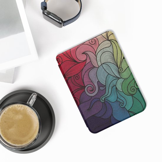 kwmobile e-reader hoesje geschikt voor Kobo Clara BW / Colour hoes - E reader flip case met magnetische sluiting - Ereader cover - Kleurrijk design in roze / blauw / groen van Merkloos — afbeelding 4