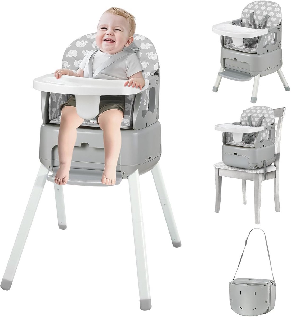 Image of 4-in-1 Draagbare Kinderstoel - Converteerbare Peuterstoel en Eetkamerstoel met 5-Punts Harnas