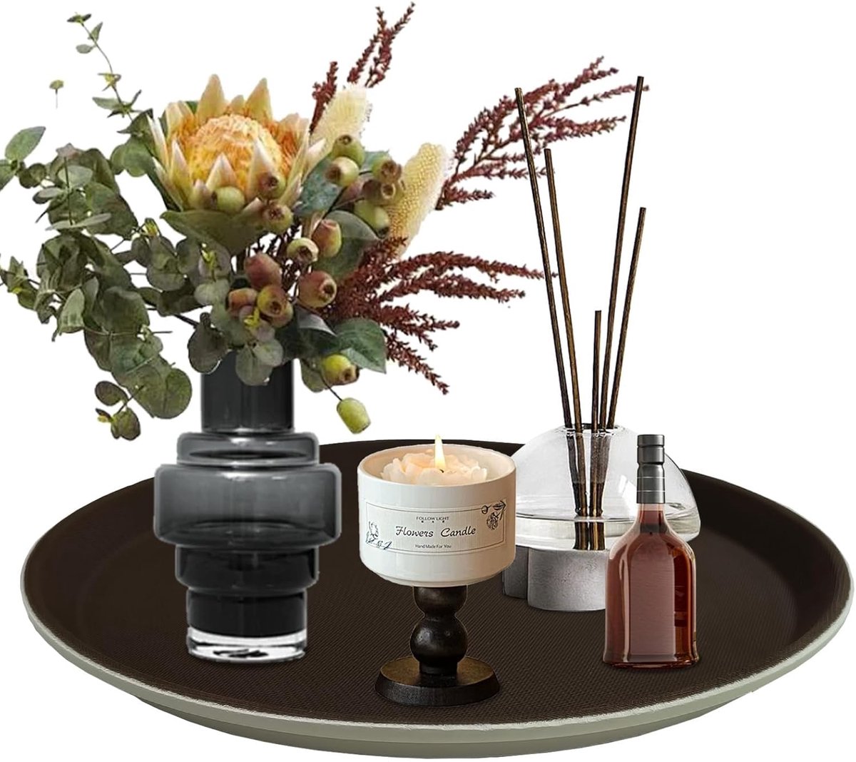 Rond decoratief dienblad - Tafeldecoratie - 28 cm - Zwart