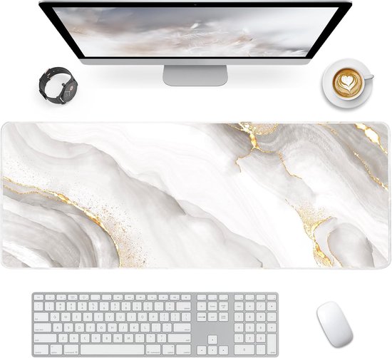 Grand tapis de souris Gaming - Basis en caoutchouc antidérapant - XXL 800 x 300 mm - Marbre Wit