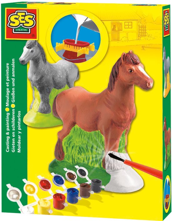 SES Creative - Gieten en Schilderen - Paard - gips gieten - 3D paardenbeeld maken - inclusief gietmal, gips, verf en penseel - knutselen voor kinderen