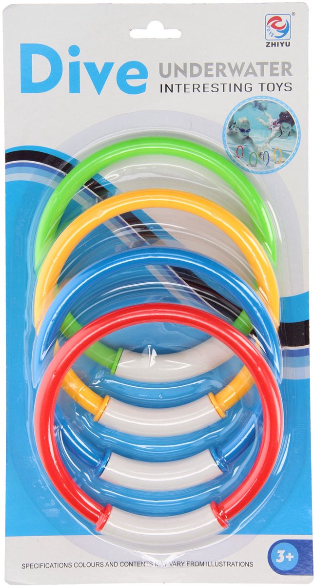 Water speelgoed - Zwembad - Zwemmen - Zomer - Opduiken - Duiken - Onderwater - Ringen - Circkels - 4 kleuren - Rood - Blauw - Geel - Groen - 20cm