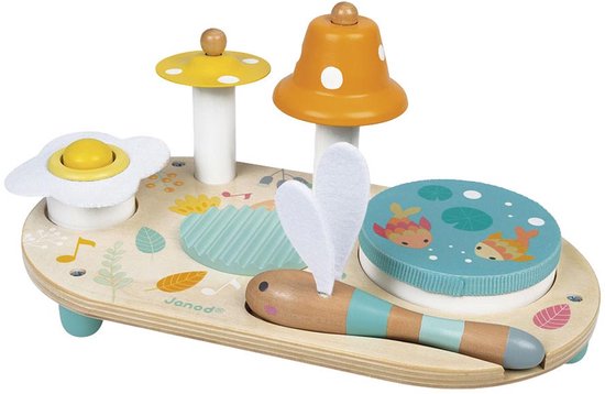 Janod Pure - Muziektafel - Bestaat Uit Een Cymbaal, Een Klok, Een Krabber, Een Bel En Een Afneembare Tamboerijn - Geschikt Vanaf 1 Jaar van Janod — afbeelding 4