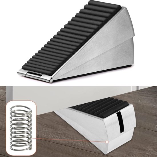 Stevige deurstopper, wigvormige hoge deurstopper met verstelbare veer voor de onderkant van de deur, veiligheidsrubber, deurwigstopper voor elke stevige deur (zilver)