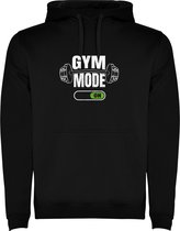 Zwarte unisex hoodie met “ Kleurrijke Gym Mode ON – Bodybuilden – Dumbell - Sport – Zet Door – Niet opgeven “ Print Full Color merk Roly maat L
