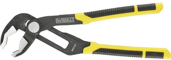 DeWalt waterpomptang 300mm, zwart met gele handvatten, geopend.