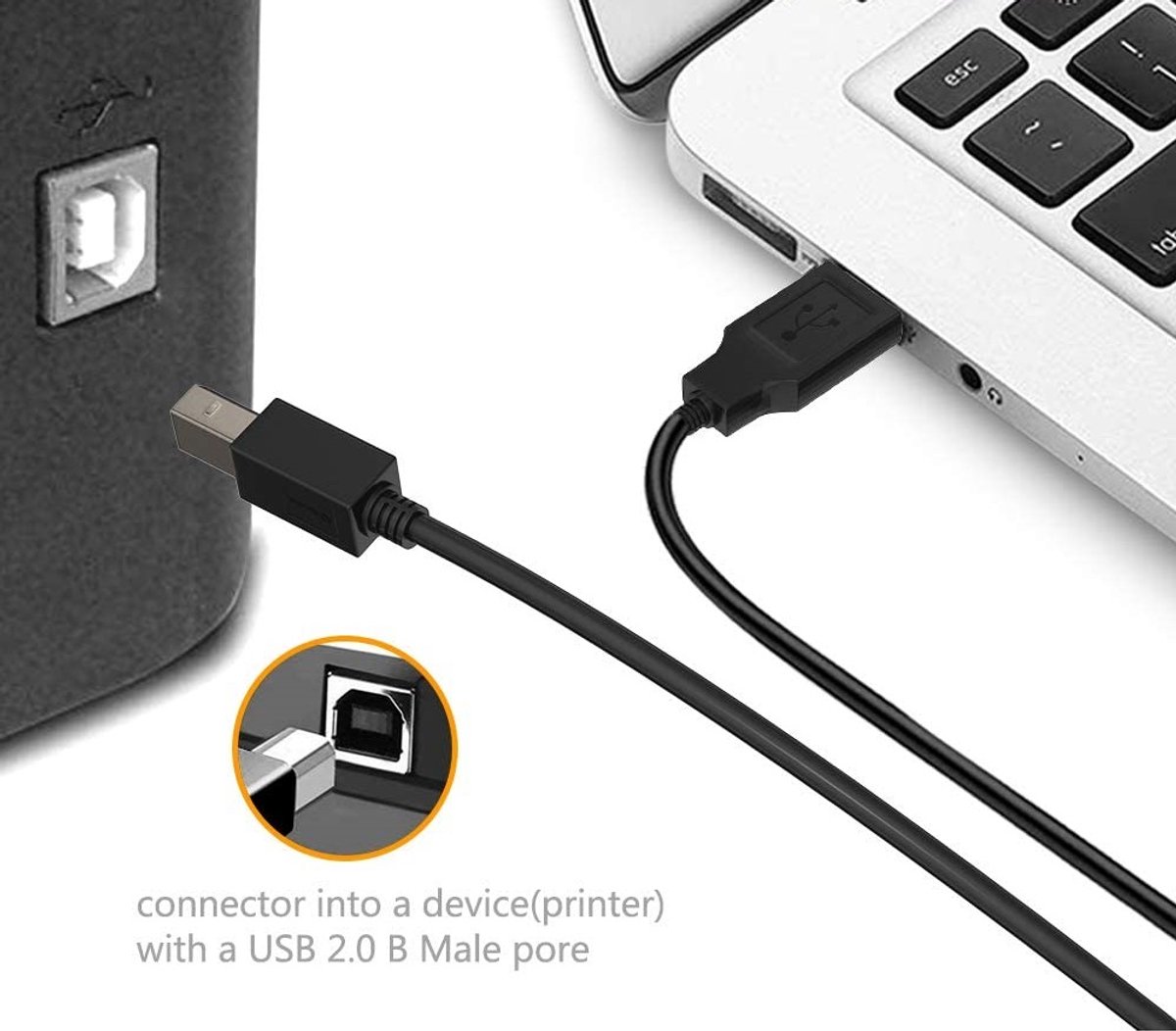 USB Printerkabel 1,5 meter USB 2.0 geschikt voor Scanner / Canon HP / Dell / Epson / Brother / Lexmark / Pixma / Samsung / Xerox printer — afbeelding 3