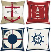 Boraboi ® Set van 4 Maritieme Kussenslopen voor Binnen- en Buitenhuis Decoratie, 45 x 45 cm