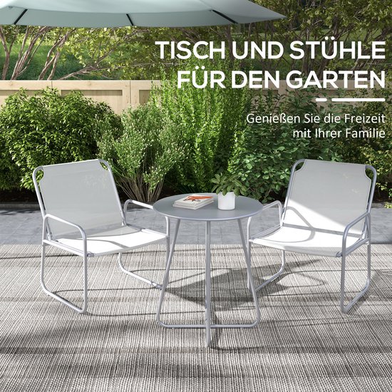 Outsunny 5-delige tuinset, tuinmeubelset, tuinset met 4 inklapbare stoelen, 1 tafel, weerbestendige zitgroep voor balkon, terras, mesh, lichtgrijs