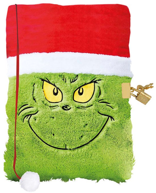 Le carnet de notes Grinch Totum Furry - journal intime secret à couverture rigide avec cadenas et pages lignées avec illustration Grinch - idée cadeau