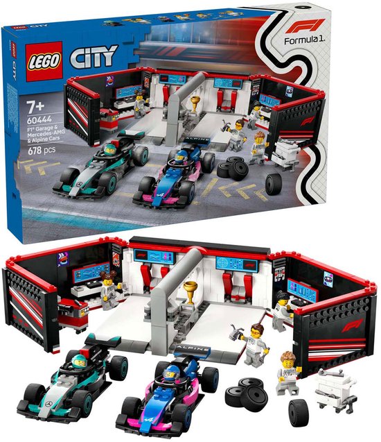 Garage LEGO City F1 avec voitures Mercedes-AMG et Alpine - 60444