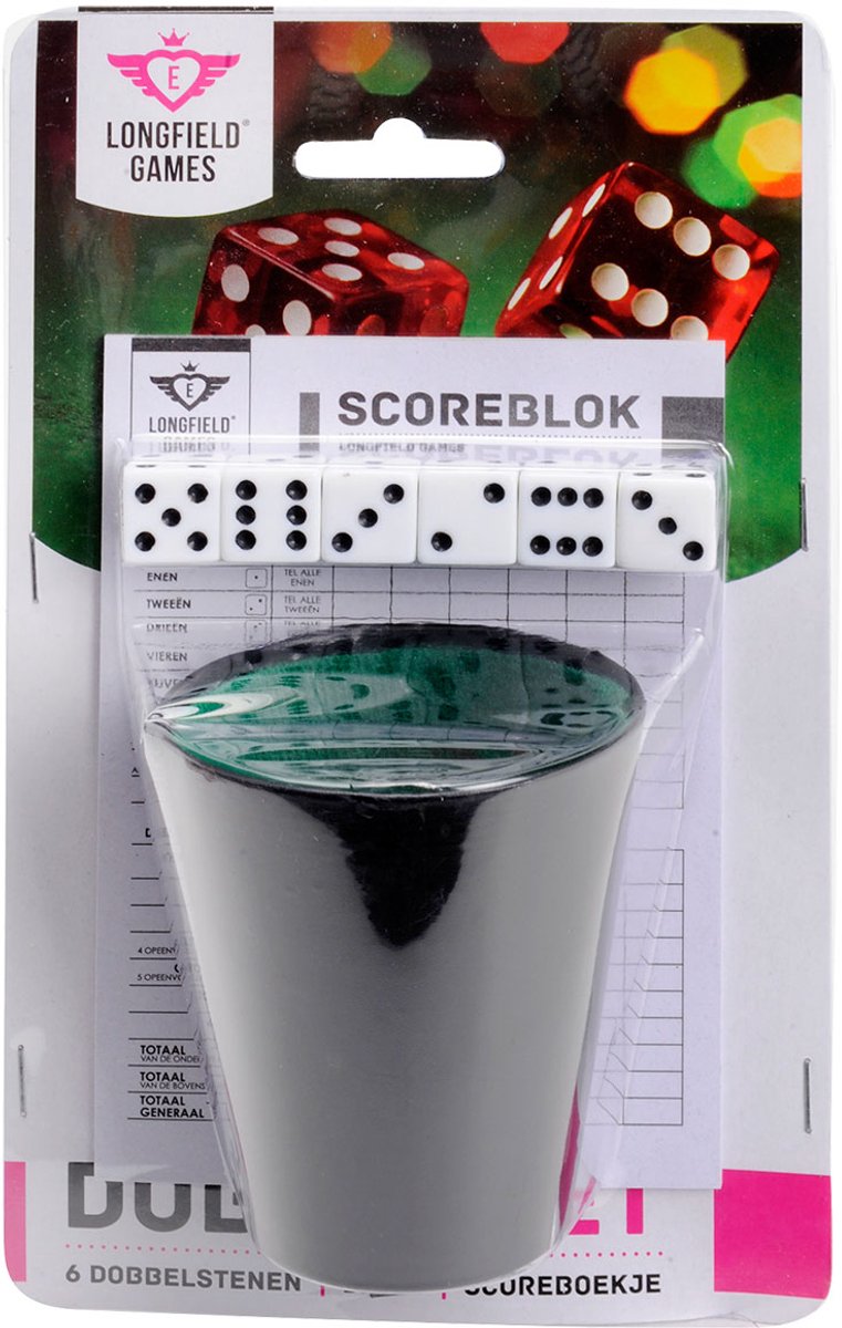 Dobbelset Compleet - Pokerbeker - 5 Dobbelstenen 16 mm - Scoreblok 25 Vellen - Complete Spelset - Engelhart — afbeelding 10
