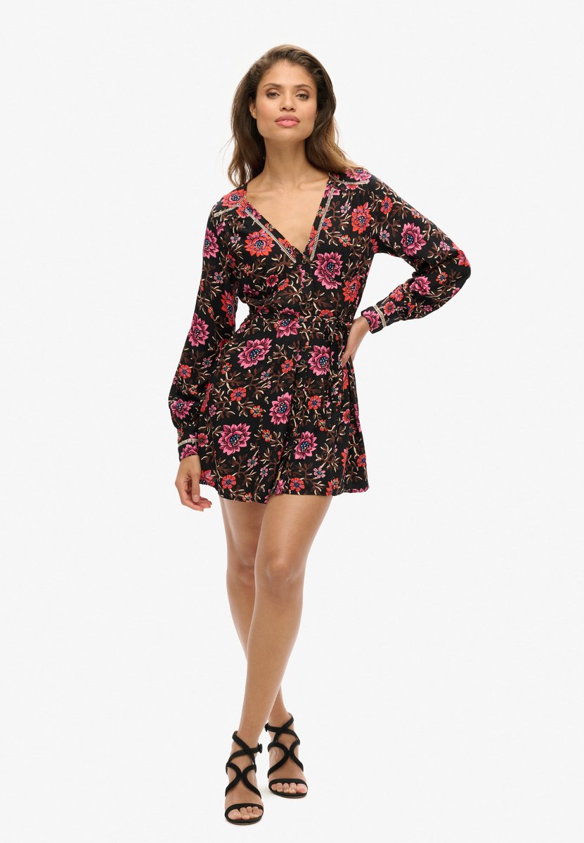 Superdry Mini-jurk met V-hals en print Dames Jurken Bruin