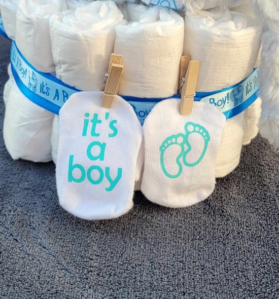 Luiertaart Its a boy - blauw - zwitsal - kruidvat - sokjes - kraamgeschenk van Luiertaart — afbeelding 2
