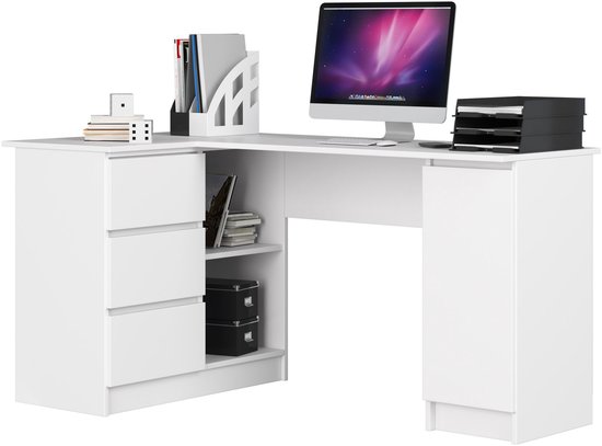 Hoekbureau Links B20 / Computerbureau / Computer Tafel / Bureautafel Links / Wit / 155 x 77 x 85 cm