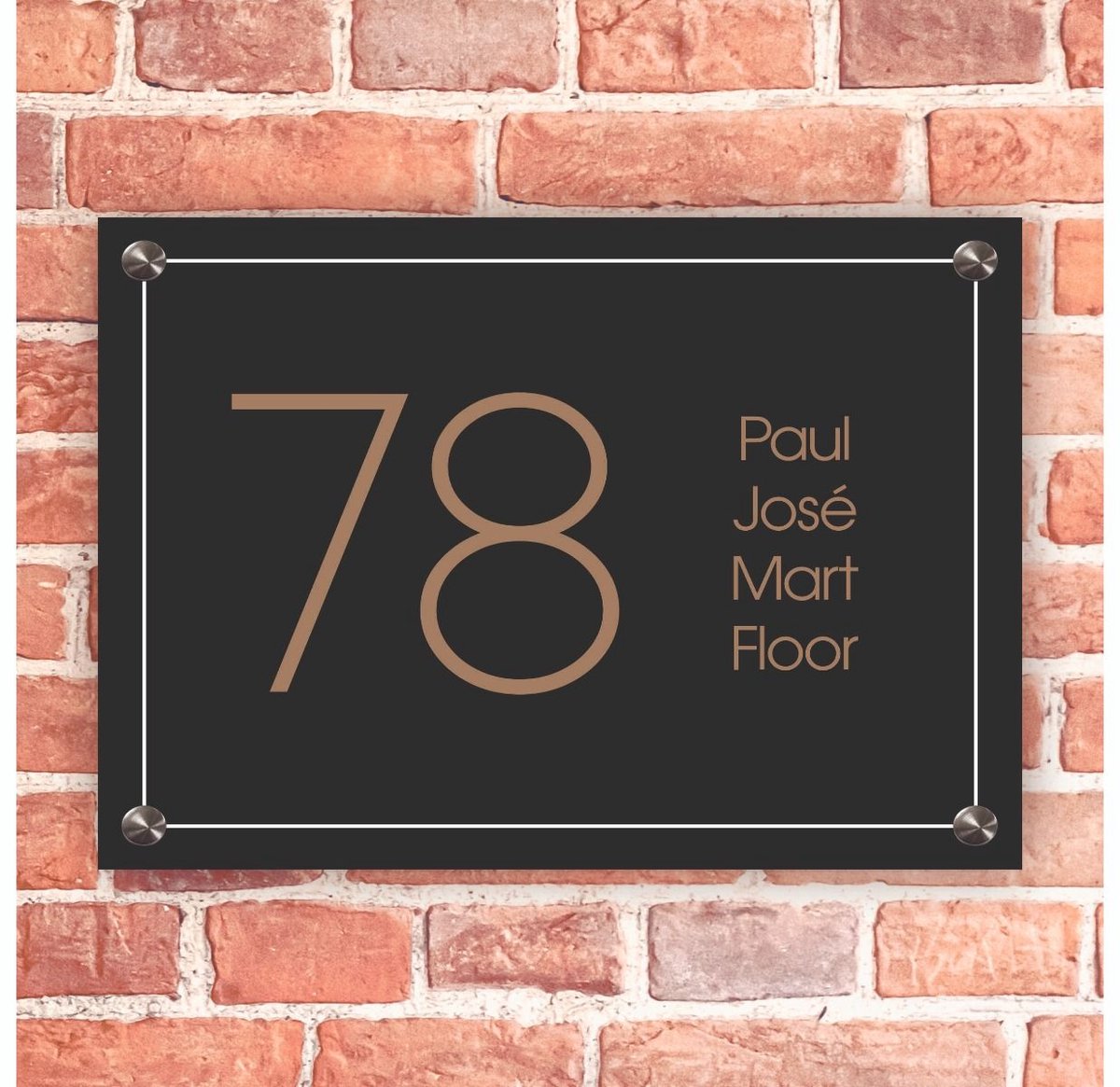 Naambordje voordeur rechthoek zwart met wit kader - 20x14cm - Incl. RVS bevestigingsmateriaal