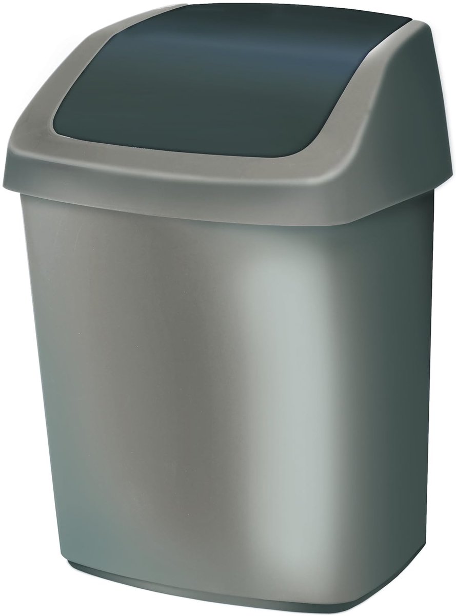 Goedkoopste Rechthoekige Afvalbak met Afneembaar Deksel - Kunststof 10L Zwart/Lichtgrijs