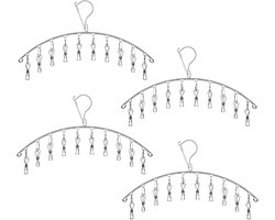 RVS Wasserij Kleerhanger met 10 Clips - Praktisch en Duurzaam - 4 Stuks